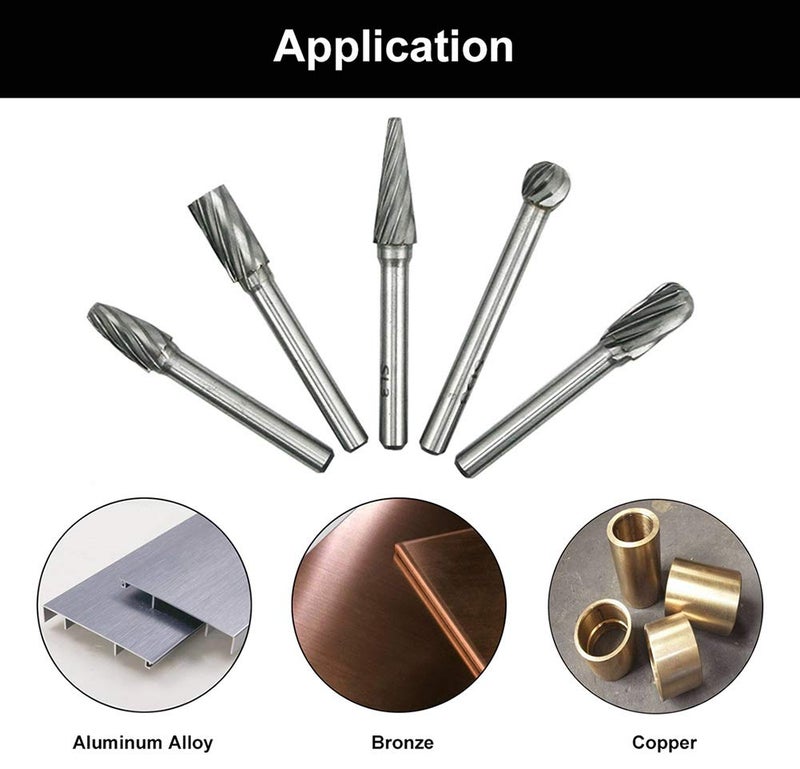NORTOOLS 5 PCS Glaziers' diamonds 1/4" Shank Carbide Burrs Hand Tools for Aluminum Metal Carving Polishing Engraving Drilling in Plastic Box - Image 5